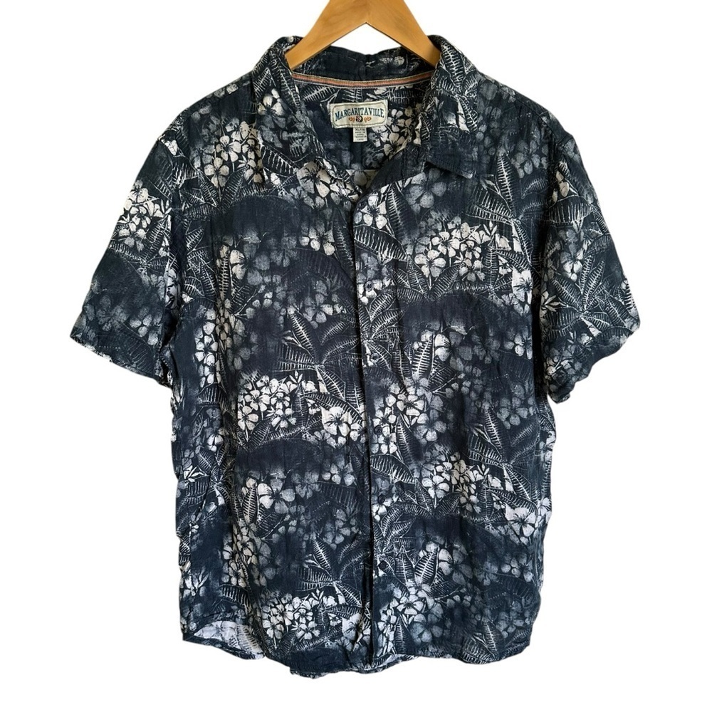Margaritaville Men’s XL Blue Hawaiian Shirt Floral Print Cruise‎ Beach Hawaii